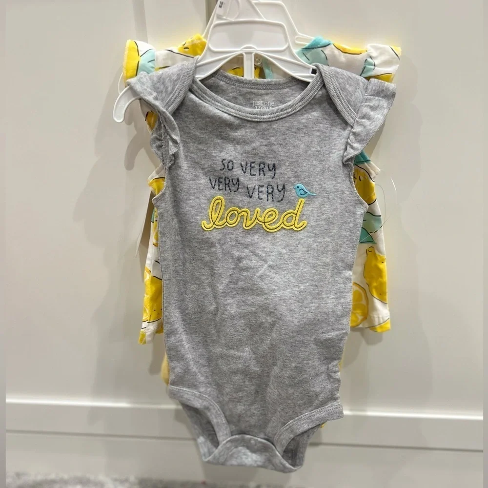 Carter's 3 Piece Set - Yellow Lemon Print Baby Romper and Onesie - 12M NWT - Picture 3 of 4